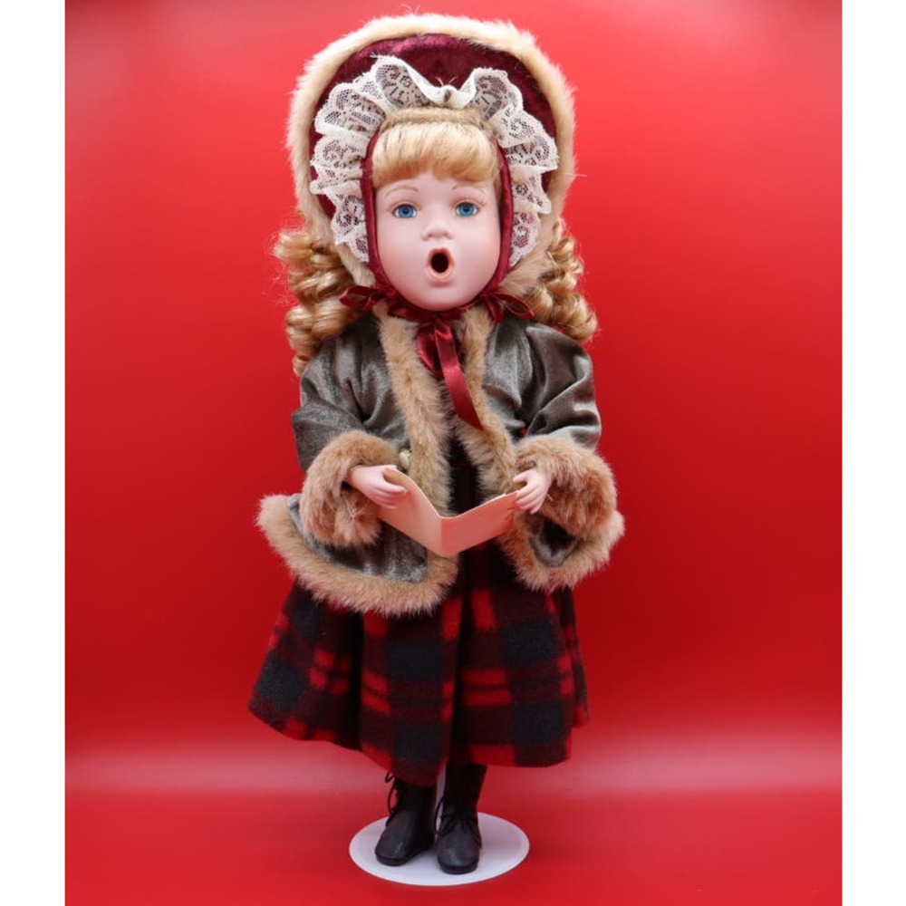 Vintage Holliday Christmas Singing Christmas Caroling Porcelain Doll 18"